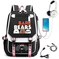 Anime We Bare Bears Backpack Student School Bag Laptop Bagpack Travel Bag (USB&amp;Earphone Interface)