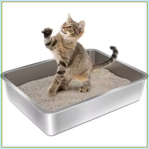Stainless Steel Litter Box - 17.7" L x 13.77" W x 4" H, Non-Stick, Easy Entry, Easy Clean for Cats &