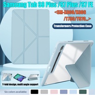 กรณีแท็บเล็ตสำหรับ Samsung Galaxy Tab S7 FE S8 Plus S8 + S7 + 12.4 "SM-X800 SM-X806 SM-T730 SM-T733 T736B SM-T970 T976B อะคริลิคใส Y-วงเล็บ Transformers ฝาครอบฝาครอบ