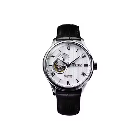 SEIKO Presage Mechanical Movement Leather Strap Watch Men's Watches Silver Dial SSA379J1