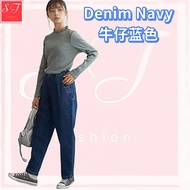Women Denim Pant Straight Leg Jeans Long Pant Slimming Casual Elastic Waist Harlem/Perempuan Seluar 