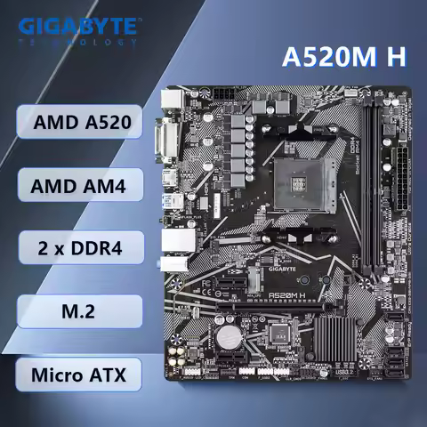 Gigabyte A520M H Motherboard AMD A520 AMD AM4 M.2 DDR4 32GB Micro ATX support Ryzen 9 3900 5700G 560