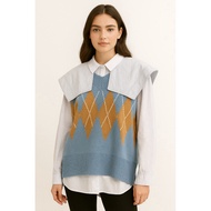 Women's Argyle Knit Vest Sweater – Pastel & Caramel Brownbiru