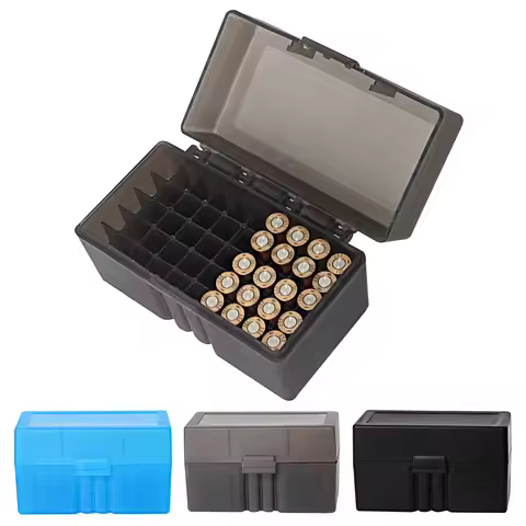 50 Rounds Flip-Top Rifle Ammo Storage Box Hunting Cartridge Case for 5.56x45/.17/.222/.223/204 Rug C