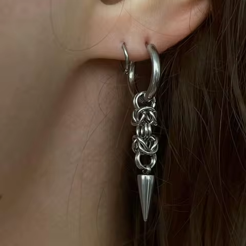 Handmade Stainless Steel Byzantine Chainmail Spike Hoop Earrings for Women Gothic Punk Grunge Pierci