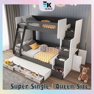 EKSENSE Nordic Double Decker Bunk Bed Frame Pull Out Bed Drawer Cabinet Katil Budak 2 Tingkat Queen (1 month pre-order)