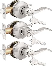 3 Pack Probrico Interior Bedroom Entrance Door Lever Doorknobs Door Lock One Keyway Entry Keyed Entrance Lockset in Satin Nickel Each with 3 Keys-Right/Left Handed Reversible