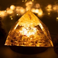 大金字塔奧根塔Orgonite奧剛生命之樹脈輪冥想能量黃水晶紫水晶