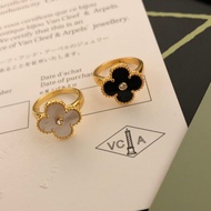 【Best quality】Vca new 18k golden white fritilde four-leaf clover diamond ring light luxury small fas