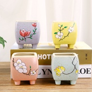 Square Succulent Flowerpot with Feet Succulent Ceramic Flowerpot Desktop Potted Simple Breathable Succulent Ceramic Flowerpo