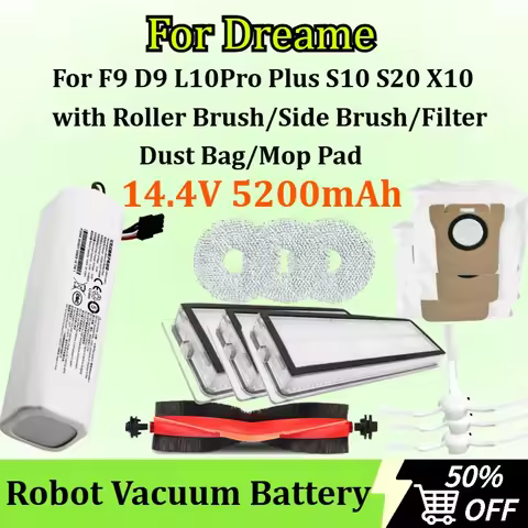 14.4V 5200mAh Robot Vacuum Battery for Dreame F9 D9 L10Pro Plus S10 S20 X10 with Roller Brush/Side B