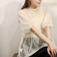 Aurora Studio Jolin pleated sheer blouse