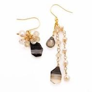 棕紋瑪瑙 珍珠 月光石 水晶 帕克瑪鑽石 耳環