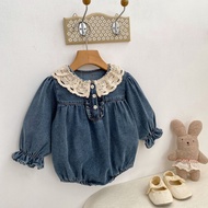 [Uzfkids Baby & Kids] Lace Doll Collar Denim Onesie Baby Onesie Baby Onesie