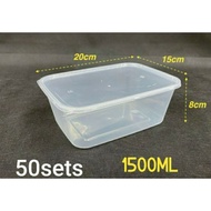 (50Sets) A1500 Rectangular Plastic Food Container With Lid 1500ml / Bekas Makanan Plastik Microwave 