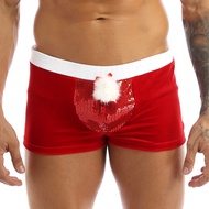 Men's Panties Sexy Lingerie Boxer Shorts Underwear Red Velvet Christmas Holiday Underpants Sissy Male Panties New Year Nightwear