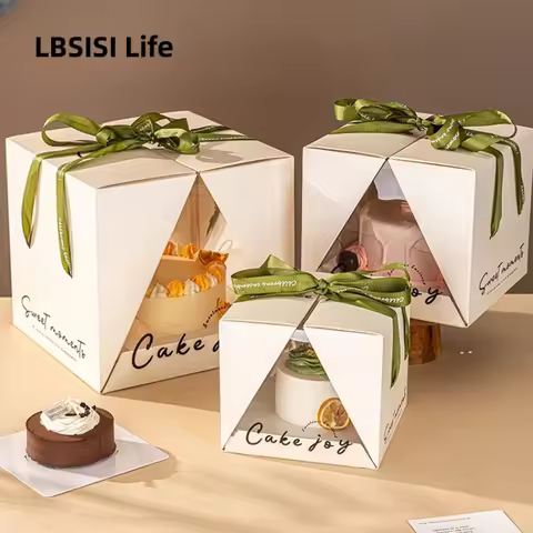 LBSISI Life 1piece Plastic Cake Boxes With Handle 4/6/8 Inch Handmade Wedding Birthday Party Baby Sh