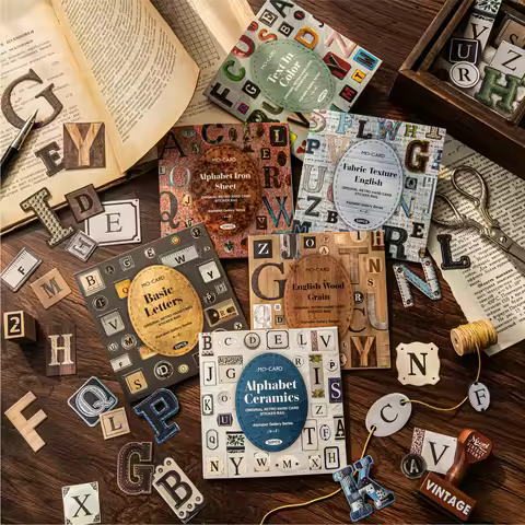 6 Style 52pcs Retro English Letter Sticker Creative Decoration DIY Junk Journal Scrapbooking Materia