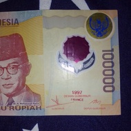 UANG 100.000 POLYMER TAHUN 1997 GARUDA BIRU UANG 100000 SUKARNO HATTA