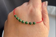 💫💫💫翡翠濃綠花青珠配18K玫瑰金切割珠紅繩🤩