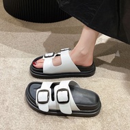 [Hoàn Tiền 15%]Dép nữ quai ngang đế cao 3cm dép lê 2 khóa quai da cực xinh ( Form nhỏ lấy tăng lên 1