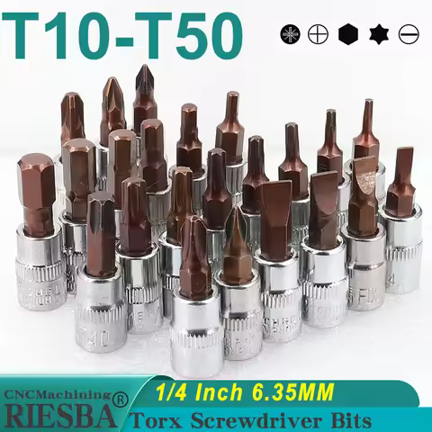 Torx Screwdriver Bits 1/4 Inch Drive Socket Hand Tools T8 T10 T15 T20 T25 T27 T30 T40 T45 T50 PH1 PZ