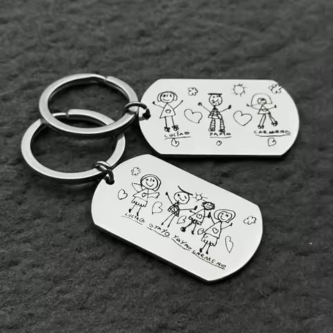 Customized Kids Drawing Keychain Personalized Image Custom Keychain 2 Sides Custom Cartoon Drawing K
