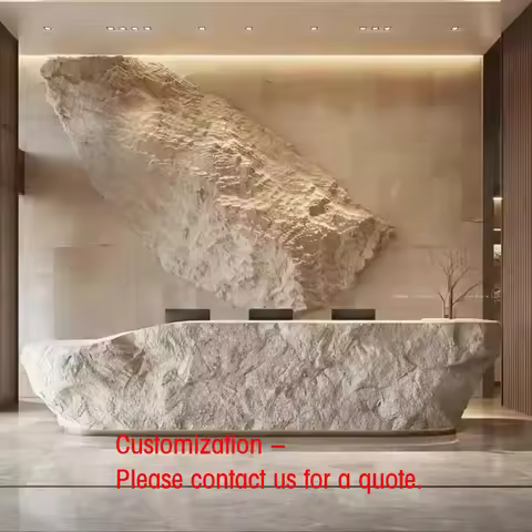 custom.Custom Office Furniture Counter Table Natural Stone-Patterned Desk FRP Material Reception Des