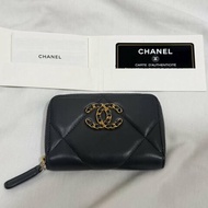💎Han's house精品服飾💎香奈兒Chanel 19 羊皮黑金零錢包 卡包