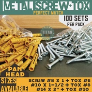 Titan Steel - 100 SETS - Metal Screw with Tox #6, #8, #10