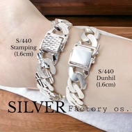 💥PROMO💥 #HS440 - 1.6cm Men’s Curb Bracelet-925 Sterling Silver (100% Silver 925 Bangle Dunhill/ Stampling)