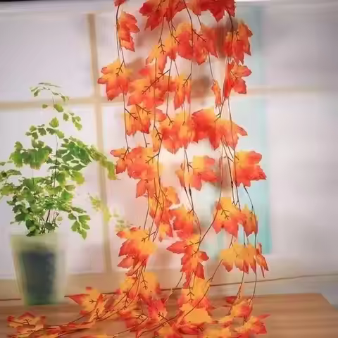 2.3M Simulated Red Maple Leaf Vine Halloween Decoration Autumn Maple Leaf Wreath Christmas And Thank