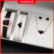 Ins Small Women Watches Ladies Leather Band Quartz Watch Heart Pendent Jewelry Set（Without Box）