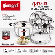 Diamond Multi-Kadai Stainless Steel Idly Pot with Whistle | 15 Idlies Capacity