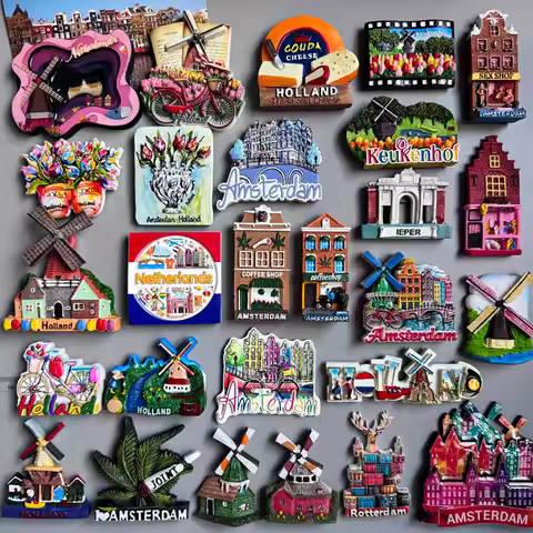 Netherlands Fridge Magnets Keukenhof Amsterdam Canal SHEESE Klompen Windmill Holland Coffee Shop Tul