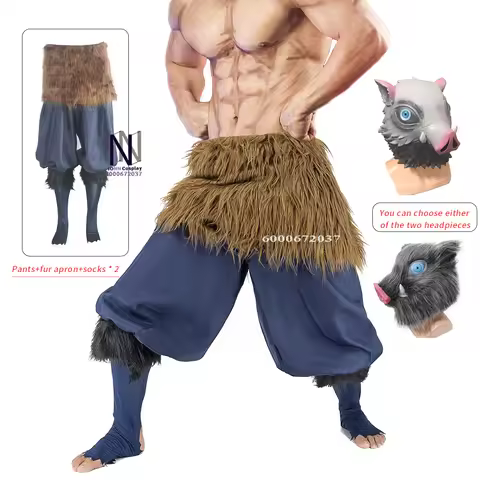 Halloween Anime Inosuke Cosplay Costume - Wild Boar Mask & Japanese Sandals Adult Masquerade Outfit
