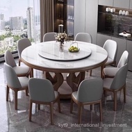 Solid Wood Stone Plate Dining Tables and Chairs Set Modern Simple Small Apartment round Household Ma