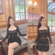 SA Long-sleeved sequin top with layered lace skirt