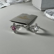 英國知名設計師品牌Vivienne Westwood土星粉色水鑽開口時尚百搭戒指 代購非預購