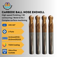 Carbide Ball Nose Endmill 2F HRC60 TiSiN Coat Size 14.0(R7.0)–20.0(R10.0)mm Milling Tool
