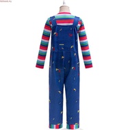 Chucky Cosplay Costume Kids Clothing Baby Set 1-8 Year New Fashion Long sleeved Striped T-shirt+Back
