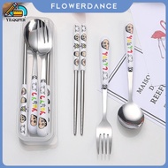 Three-piece cutlery set Crayon Shin-chan stainless steel dining utensils chopsticks + fork + spoon s
