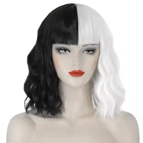 Cruella Deville Wig Black and White Cruella Wig for Women Cruella Deville Costume Short Wavy Cute Wi