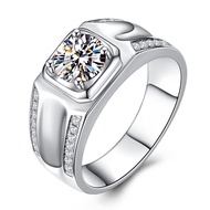 1ct Center 6.5mm Cushion Cut H-I Color Created Moissanite Engagement Rings Men Platinum Plated Silve