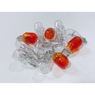 Halogen turn signal light bulb 12v10w, T10 base, yellow & orange, commonly installed on motorbikes