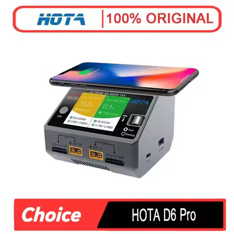 HOTA D6 Pro 200W AC/650W DC Dual 15A Charger | 1-6S LiPo/Wireless Charge for FPV/RC Drone – 2.8" LCD