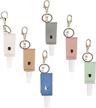 LELE LIFE 6Pcs Leather Travel Bottles Keychain Holder, Leakproof Bottle Holder Keychain, Empty Refil