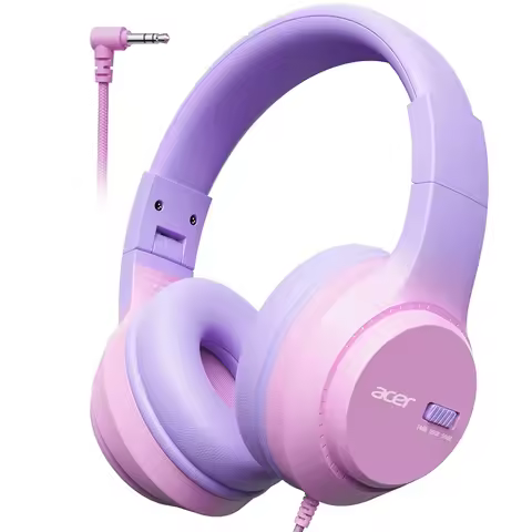 Acer Kids Headphones 74/85/94dB Volume Limiter Foldable Wired Over Ear Headphones 3.5mm Jack Toddler