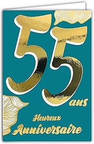 Afie 69-2455 55th Birthday Card Glossy Gold Textured for Men, Colour Text, Indoor Use with Envelopes