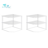 2 Pack Kitchen Cupboard Shelf Organiser,3 Tier Corner Shelf Plate Storage Rack Cupboard Organiser for Kitchen